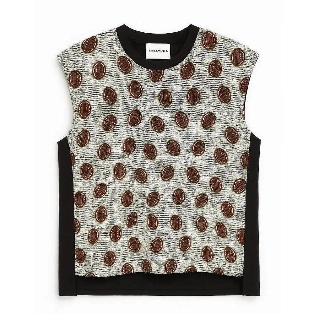 Bimba Y Lola Abstract Print Sleeveless Top Blouse White Black Size Medium - Picture 1 of 7